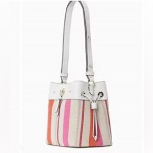Kate Spade ♠️ EUC Marti Stripe Turn-lock Bucket Crossbody Canvas Leather